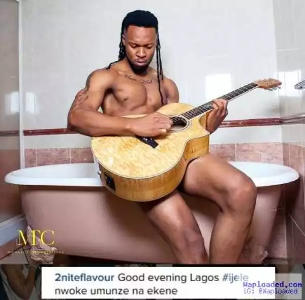 Highlife Singer, Flavour Nabania Posts N*ked Bathroom Photo While Playing on His Guitar
